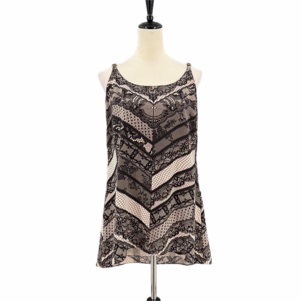 Cabi 3278 Black Chevron Lace Graphic Print Boho Glam Romantic Camisole Blouse